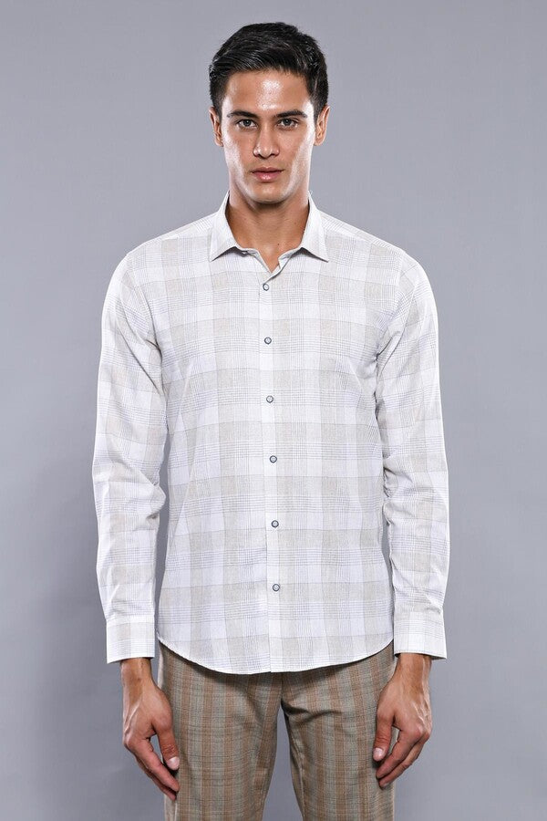 WSS Slim Fit Checked Beige Shirt  - Parsippany-Troy Hills