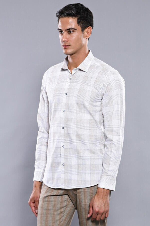 WSS Slim Fit Checked Beige Shirt  - Parsippany-Troy Hills