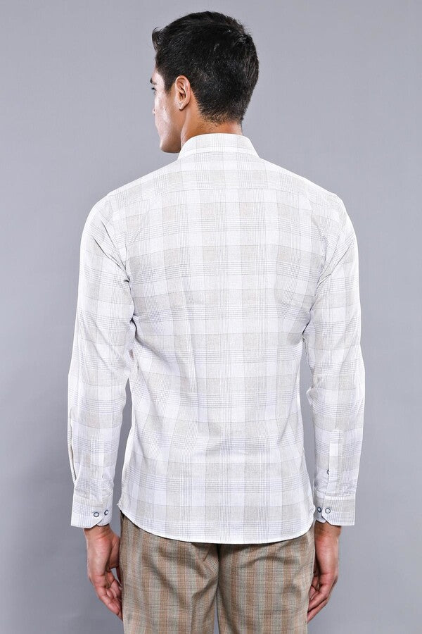 WSS Slim Fit Checked Beige Shirt  - Parsippany-Troy Hills