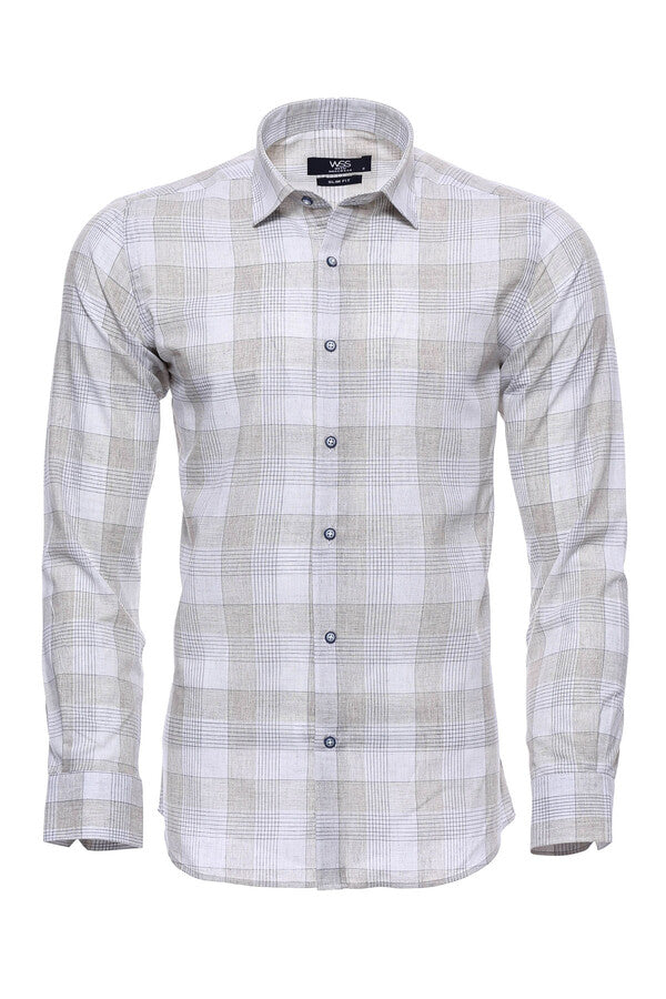 WSS Slim Fit Checked Beige Shirt  - Parsippany-Troy Hills
