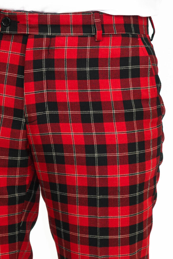 WSS Slim Fit Checked Burgundy Men Pants  - Joplin