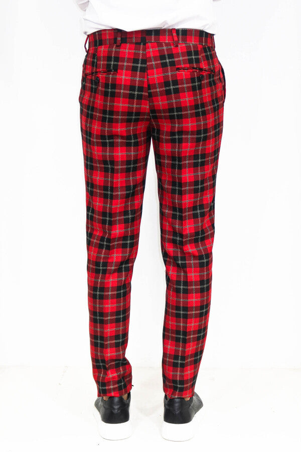 WSS Slim Fit Checked Burgundy Men Pants  - Joplin