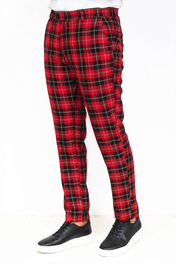 WSS Slim Fit Checked Burgundy Men Pants  - Joplin