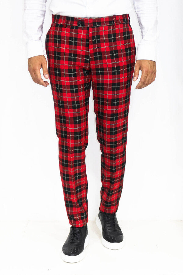 WSS Slim Fit Checked Burgundy Men Pants  - Joplin