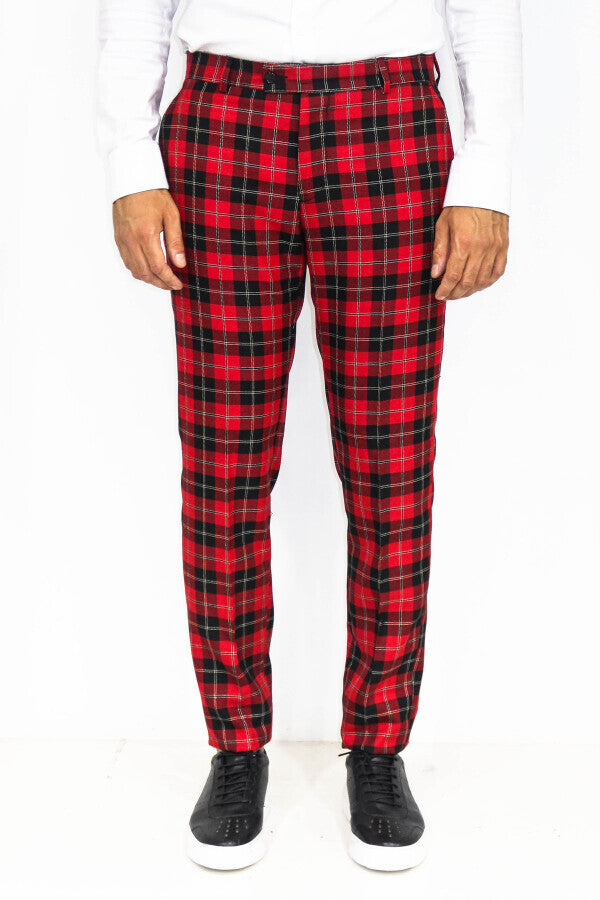 WSS Slim Fit Checked Burgundy Men Pants  - Joplin