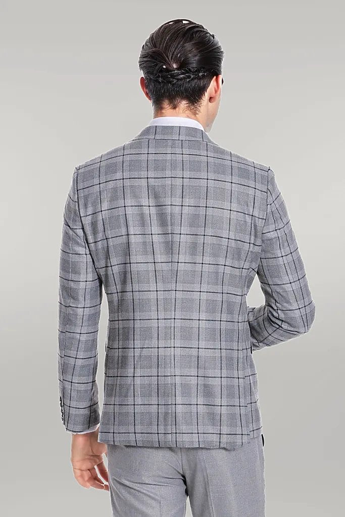 WSS Slim Fit Checked Grey Men Suit  - Singen
