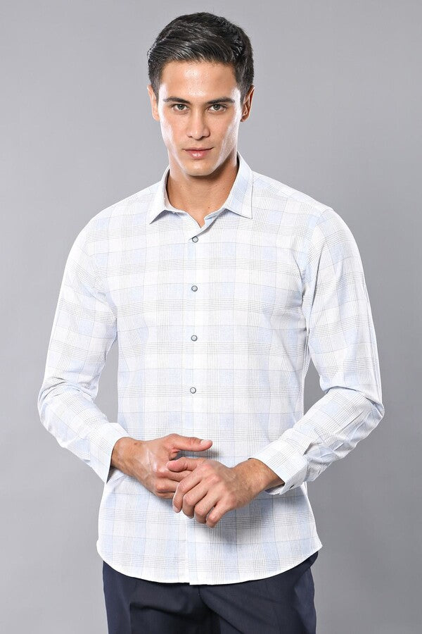 WSS Slim Fit Checked Ice Blue Shirt  - Smyrna
