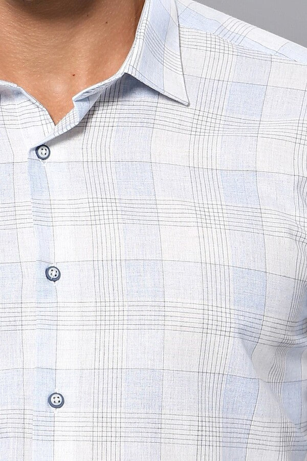 WSS Slim Fit Checked Ice Blue Shirt  - Smyrna