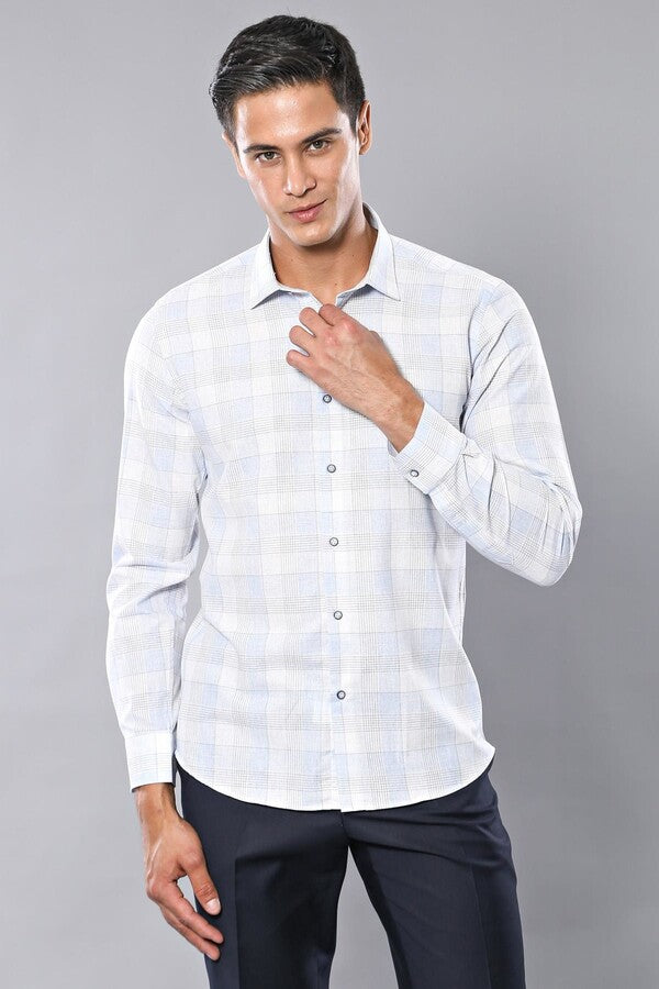 WSS Slim Fit Checked Ice Blue Shirt  - Smyrna