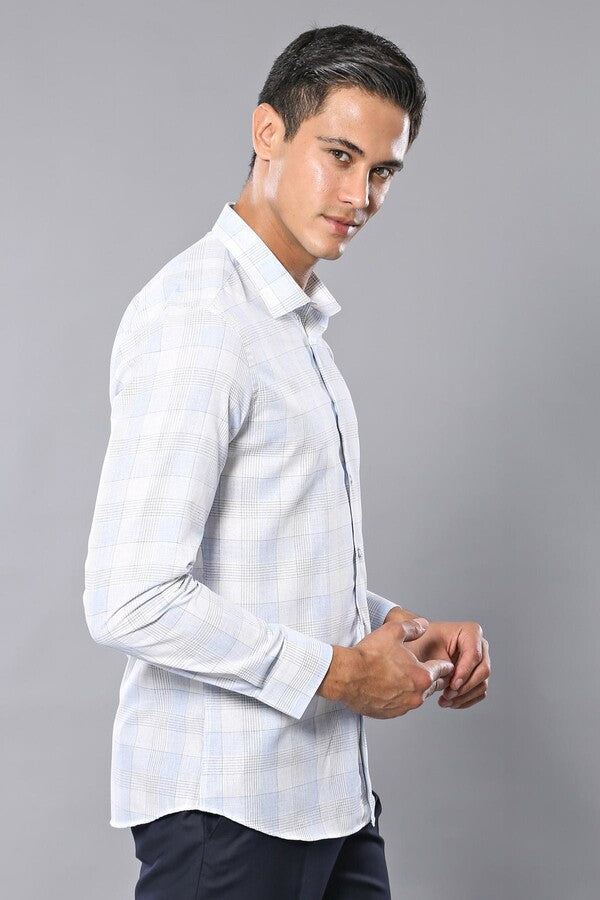 WSS Slim Fit Checked Ice Blue Shirt  - Smyrna