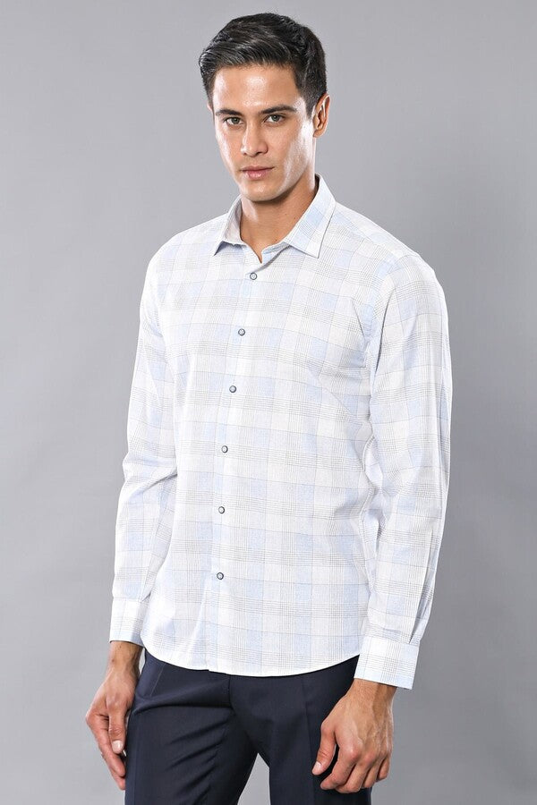 WSS Slim Fit Checked Ice Blue Shirt  - Smyrna