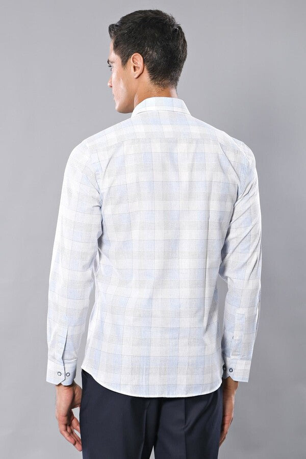 WSS Slim Fit Checked Ice Blue Shirt  - Smyrna