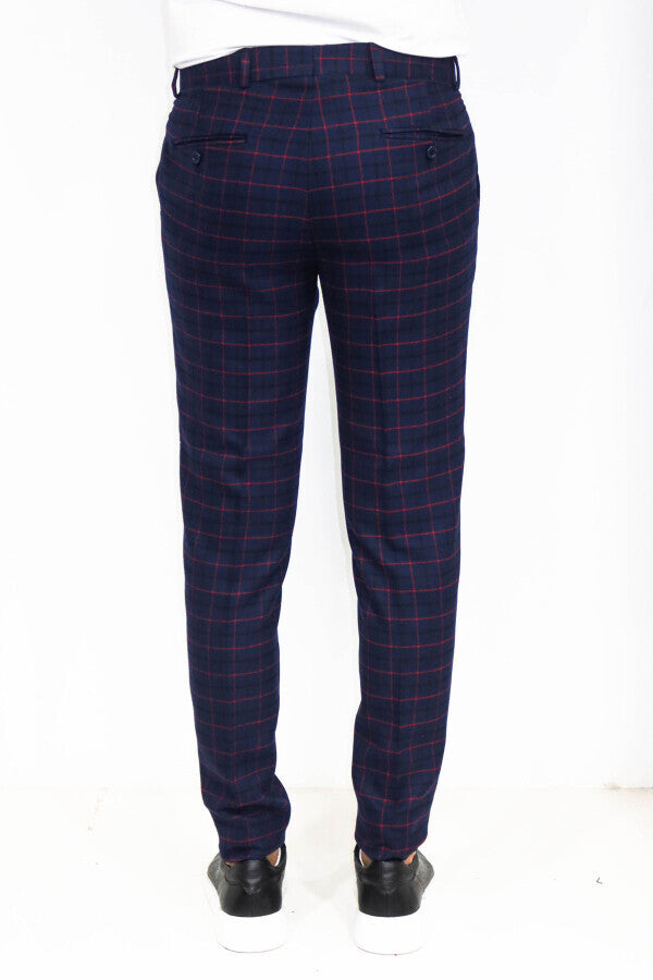 WSS Slim Fit Checked Navy Blue Men Pants  - Noisy-le-Sec