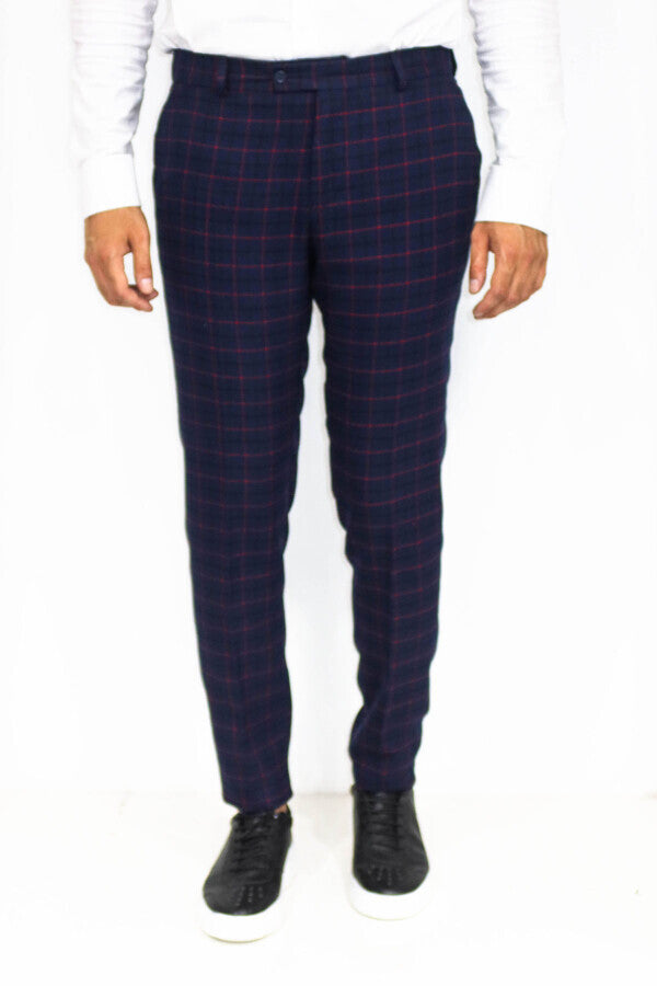 WSS Slim Fit Checked Navy Blue Men Pants  - Noisy-le-Sec