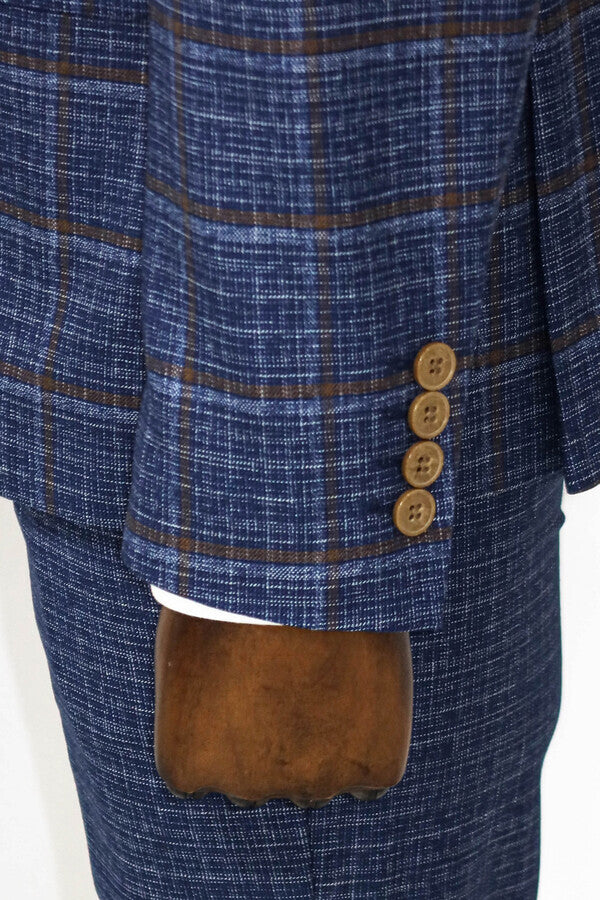WSS Slim Fit Checked Patterned Navy Blue Men Suit  - Chapel Hill