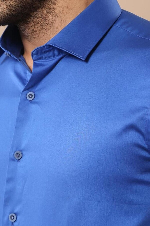 WSS Cotton Satin Slim Fit Blue Men Shirt  - Villa de Álvarez