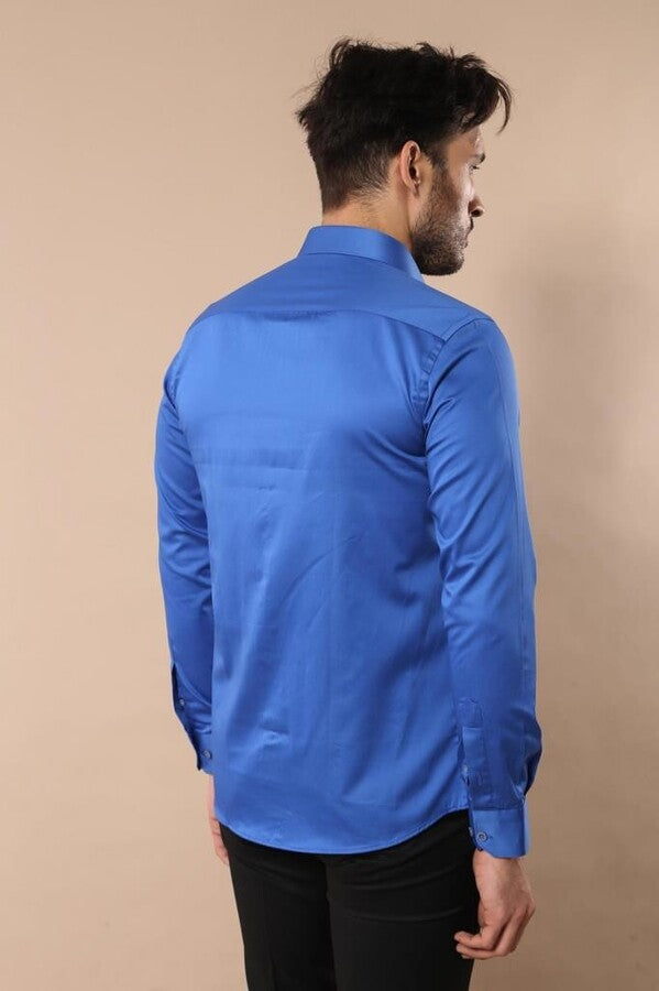 WSS Cotton Satin Slim Fit Blue Men Shirt  - Villa de Álvarez