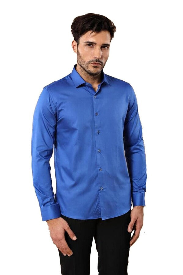 WSS Cotton Satin Slim Fit Blue Men Shirt  - Villa de Álvarez