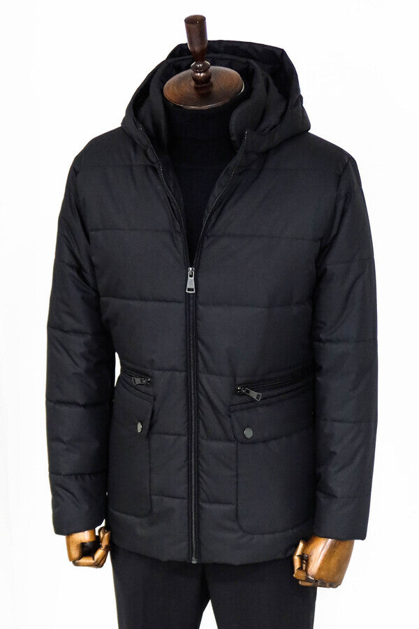 WSS Slim Fit Hooded Black Men Coat  - Lowell