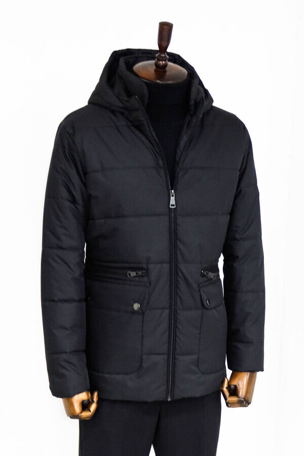 WSS Slim Fit Hooded Black Men Coat  - Lowell