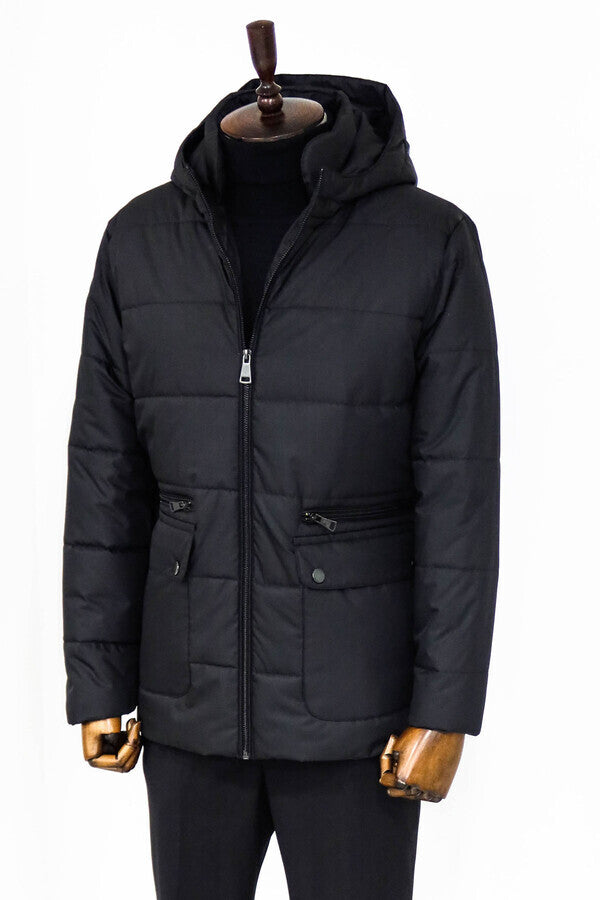 WSS Slim Fit Hooded Black Men Coat  - Lowell