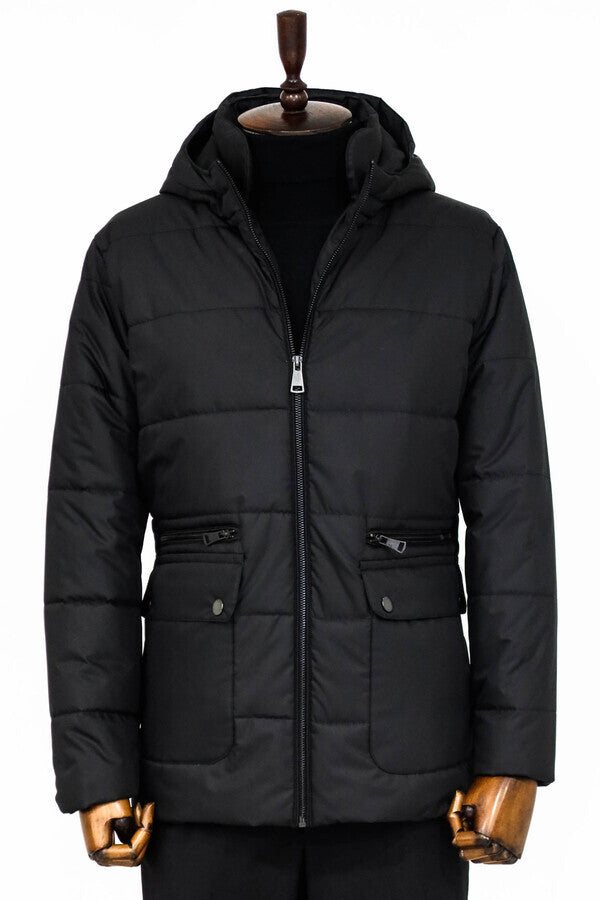 WSS Slim Fit Hooded Black Men Coat  - Lowell