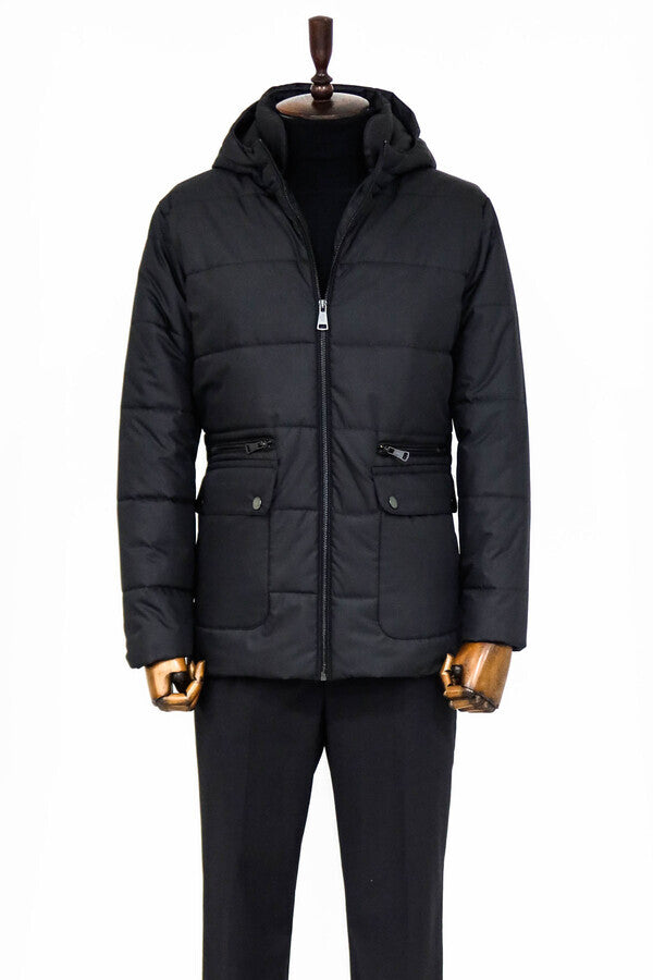 WSS Slim Fit Hooded Black Men Coat  - Lowell