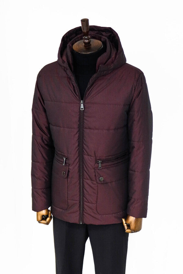 WSS Slim Fit Hooded Burgundy Men Coat  - Koblenz