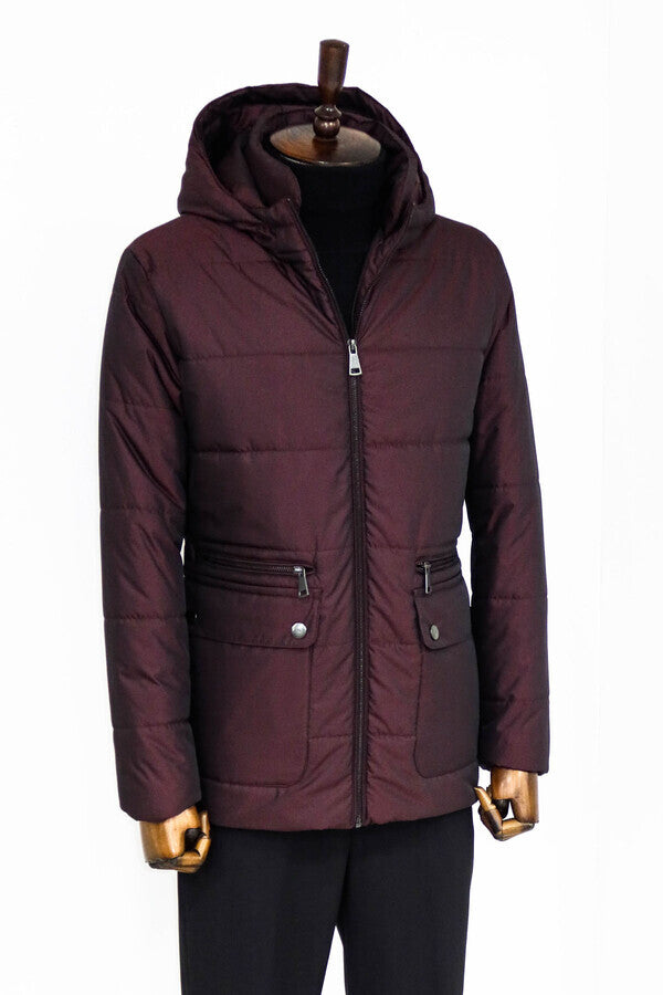 WSS Slim Fit Hooded Burgundy Men Coat  - Koblenz