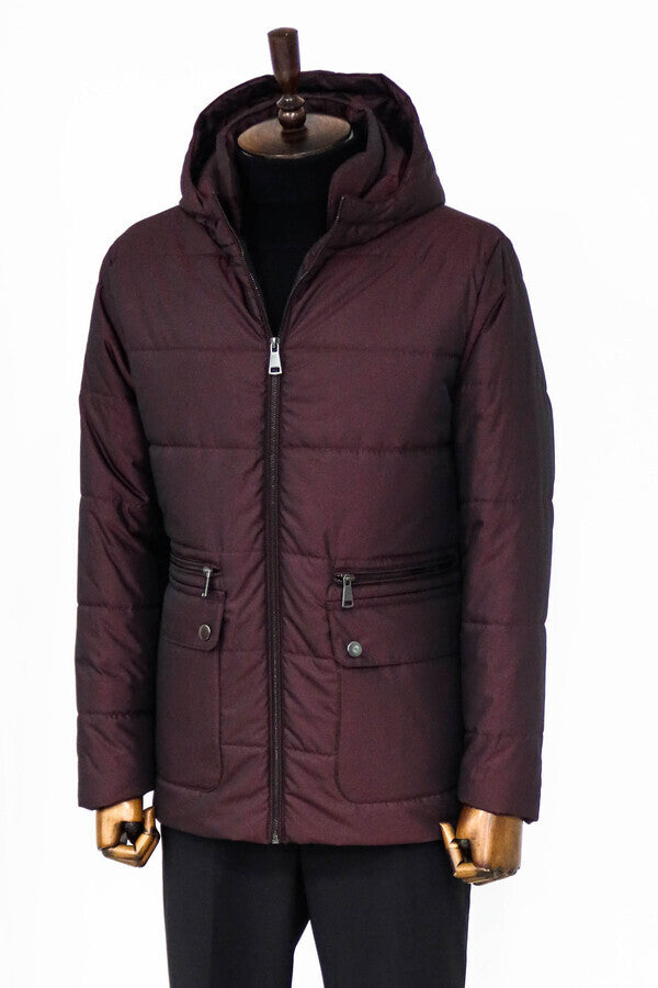 WSS Slim Fit Hooded Burgundy Men Coat  - Koblenz