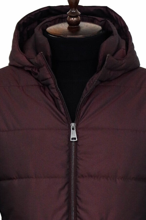 WSS Slim Fit Hooded Burgundy Men Coat  - Koblenz