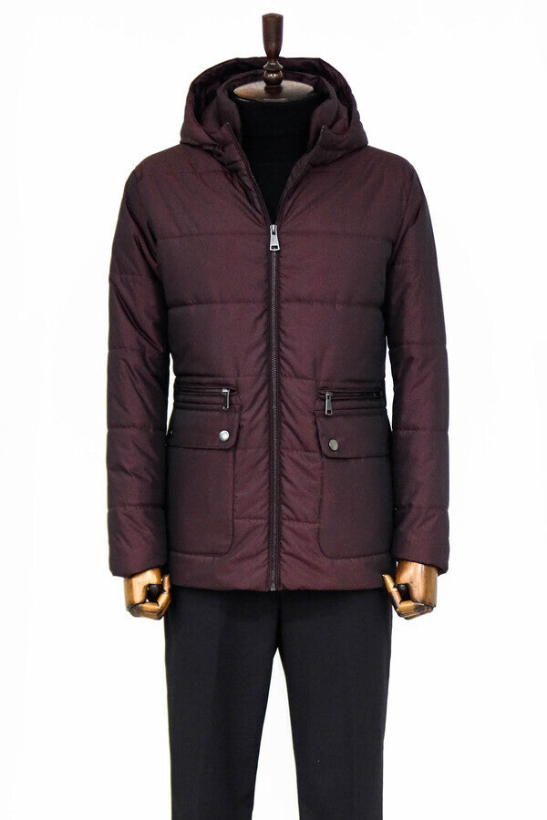 WSS Slim Fit Hooded Burgundy Men Coat  - Koblenz