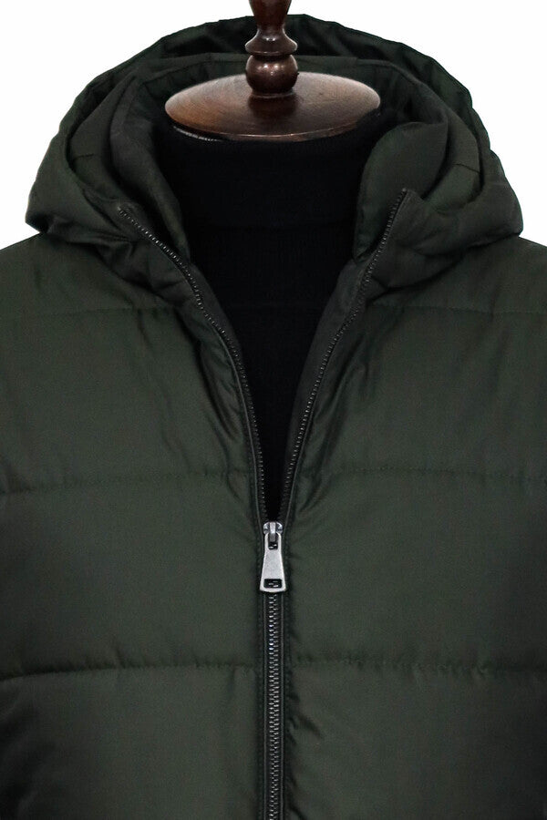 WSS Slim Fit Hooded Green Men Coat  - Romny