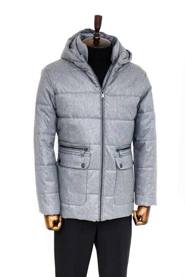 WSS Slim Fit Hooded Grey Men Coat  - Sparks