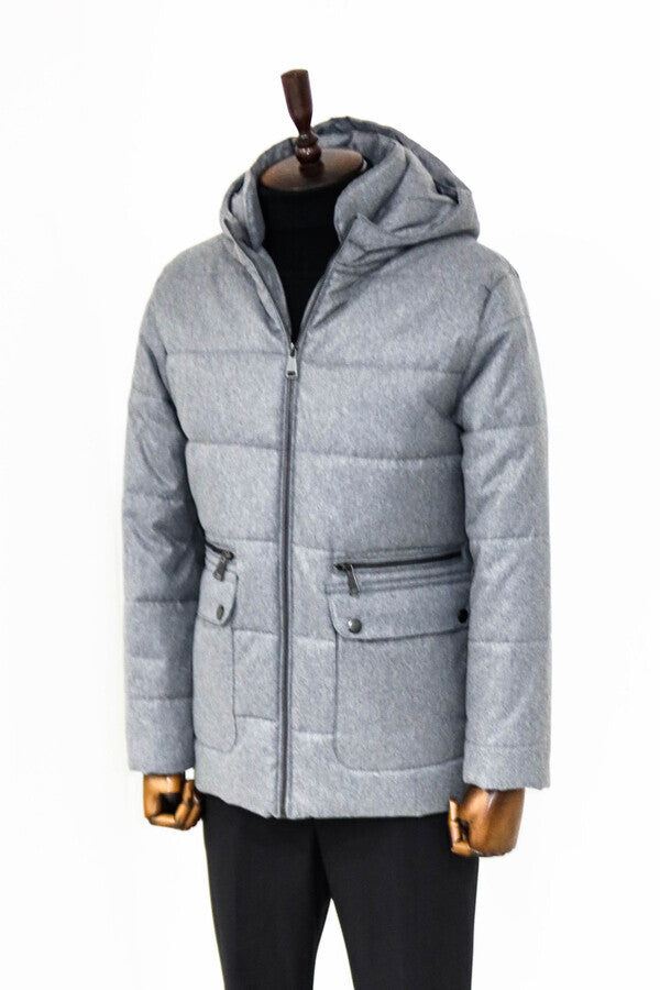WSS Slim Fit Hooded Grey Men Coat  - Sparks