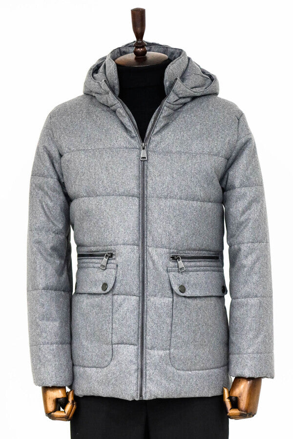 WSS Slim Fit Hooded Grey Men Coat  - Sparks