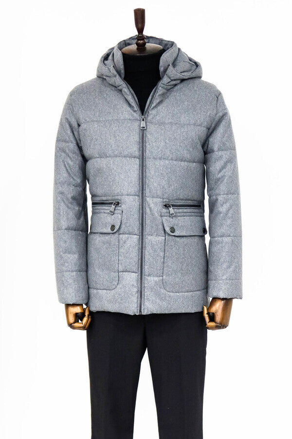 WSS Slim Fit Hooded Grey Men Coat  - Sparks