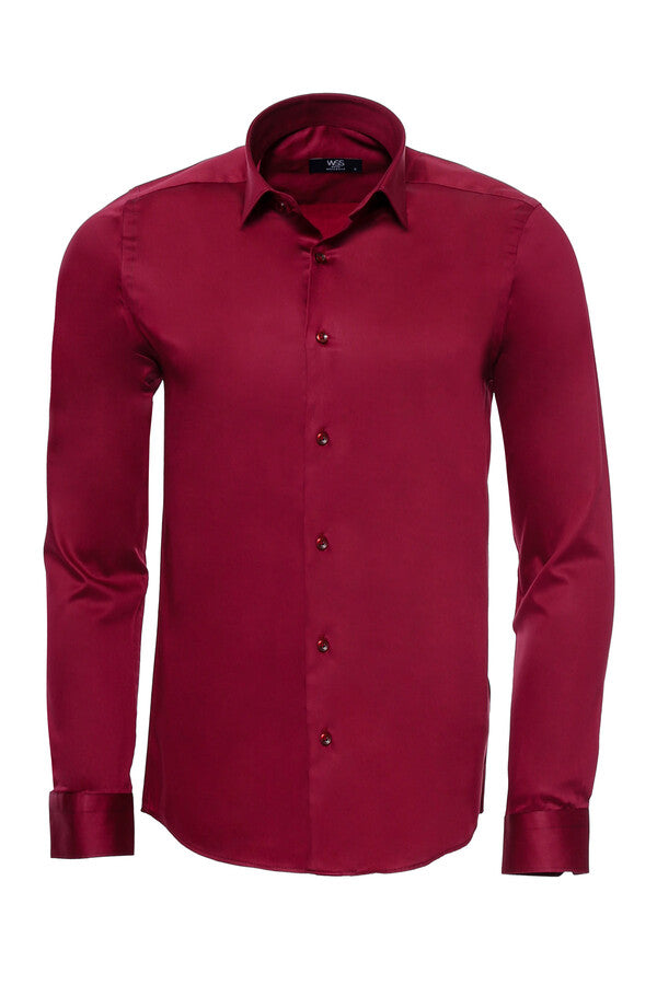 WSS Slim Fit Long Sleeve Burgundy Men Shirt  - Kirchheim unter Teck