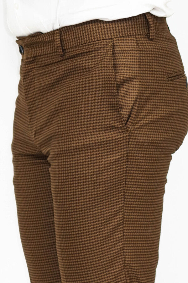 WSS Slim Fit Patterned Brown Men Pants  - Biloxi