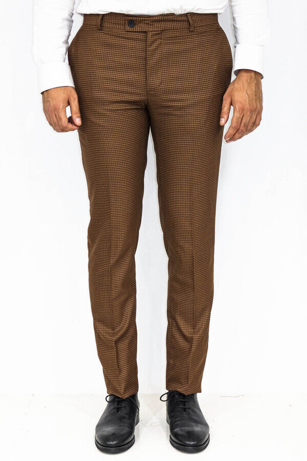 WSS Slim Fit Patterned Brown Men Pants  - Biloxi