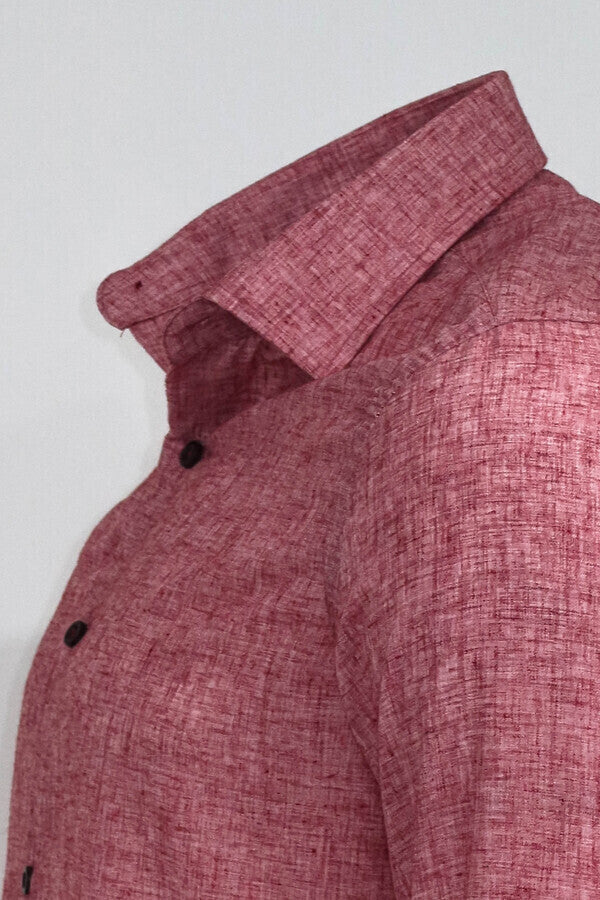 WSS Slim Fit Patterned Burgundy Men Shirt  - Monroe