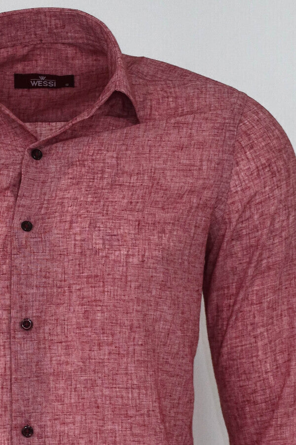 WSS Slim Fit Patterned Burgundy Men Shirt  - Monroe
