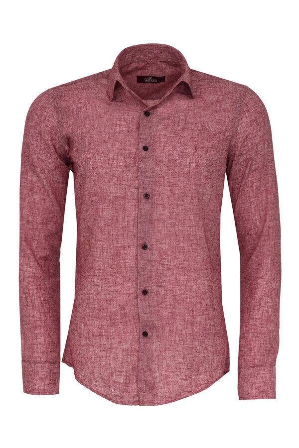 WSS Slim Fit Patterned Burgundy Men Shirt  - Monroe