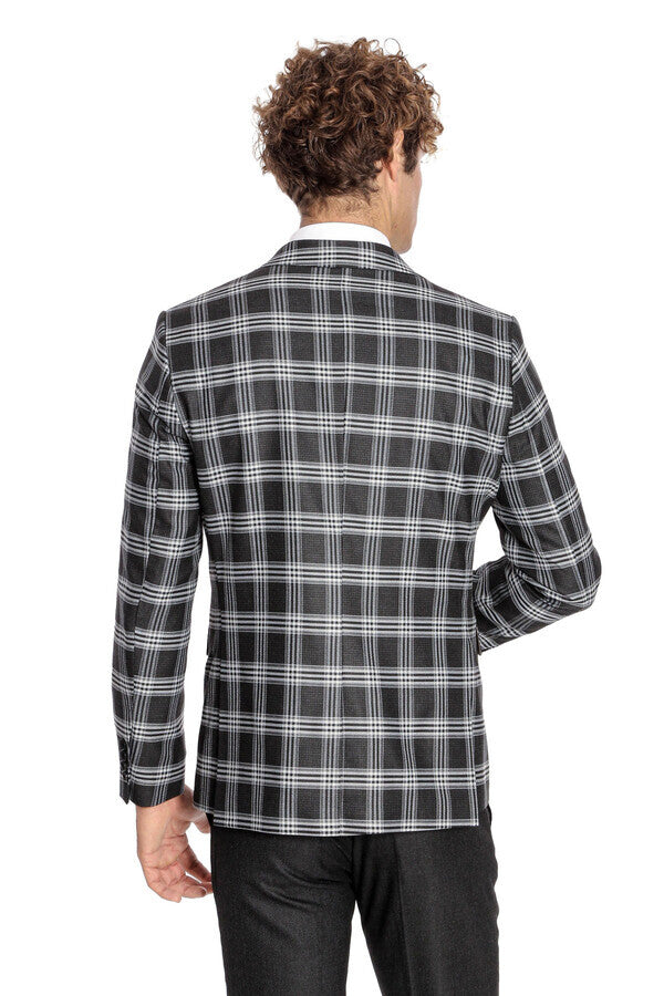 WSS Slim Fit Patterned Checked Black Men Suit  - Oak Lawn