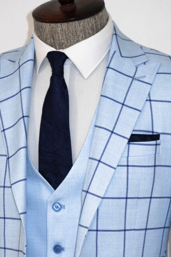 WSS Slim Fit Patterned Light Blue Men Combination Suit  - Ixtlahuaca