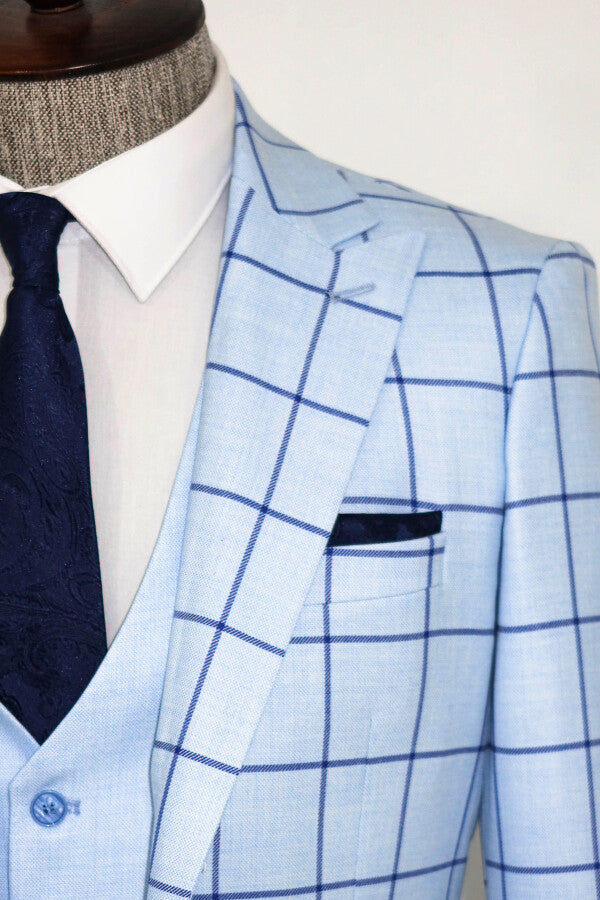 WSS Slim Fit Patterned Light Blue Men Combination Suit  - Ixtlahuaca