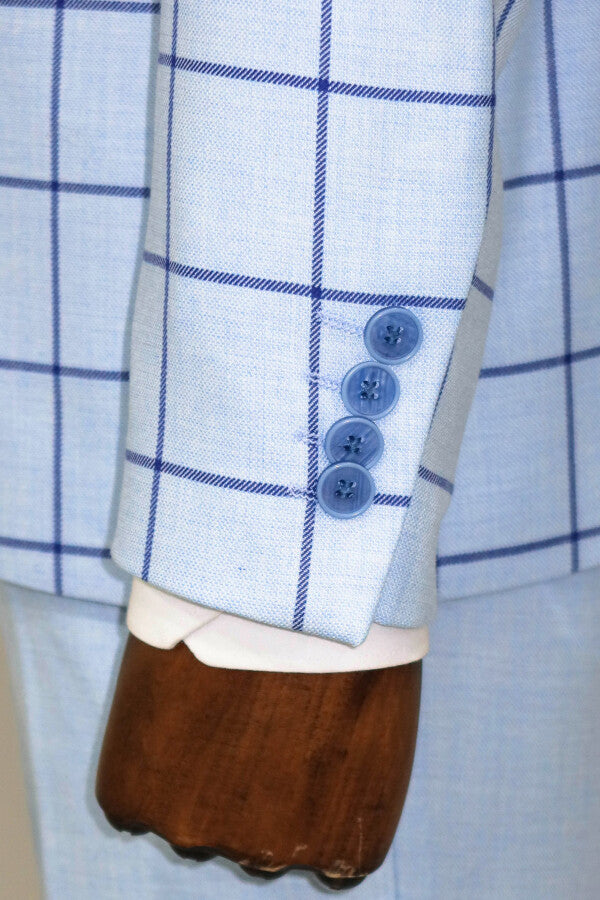 WSS Slim Fit Patterned Light Blue Men Combination Suit  - Ixtlahuaca