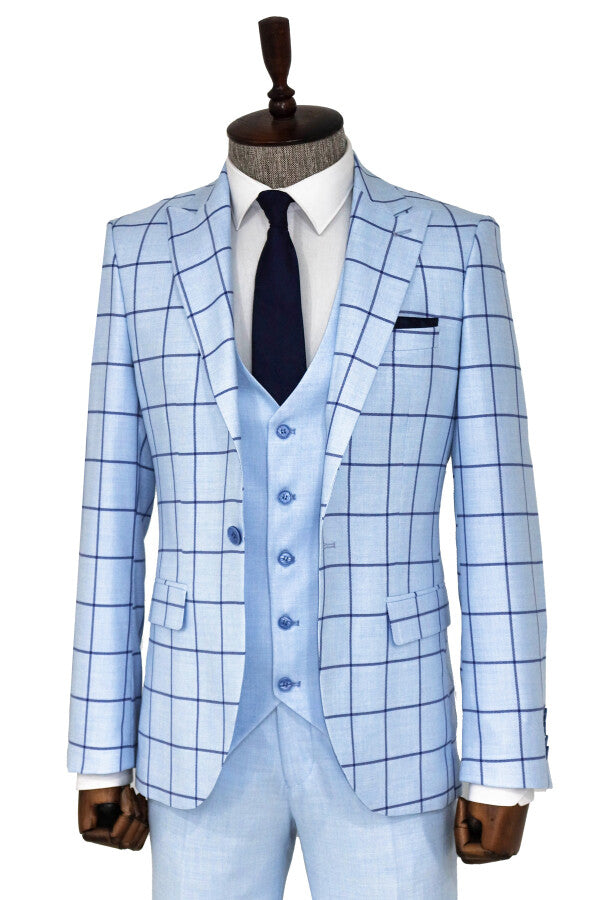 WSS Slim Fit Patterned Light Blue Men Combination Suit  - Ixtlahuaca