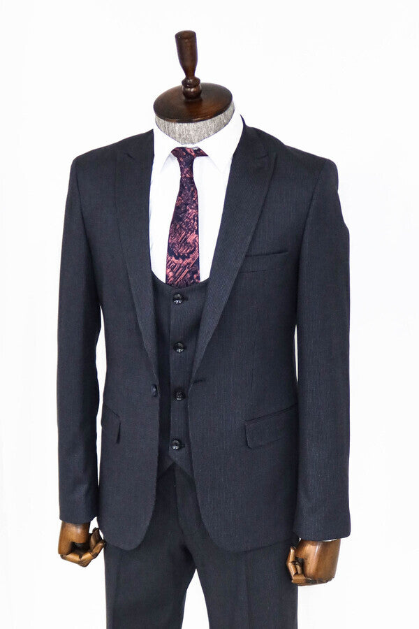 WSS Slim Fit Patterned Navy Blue Men Suit  - Cape Coral