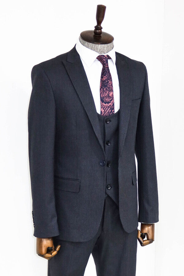 WSS Slim Fit Patterned Navy Blue Men Suit  - Cape Coral